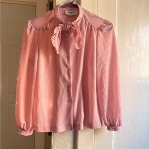 Sears Pink Button-Up Blouse with Ruffle Collar